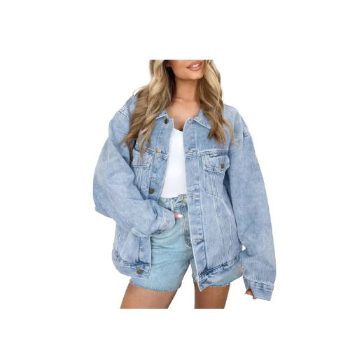 Viva Sleek Essential Denim Jacket – Oversized Cotton Fit in Classic Blue