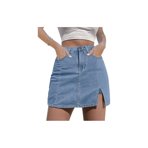 Viva Sleek High-Waisted Denim Skort – Stretch Mini Skirt with Side Slit