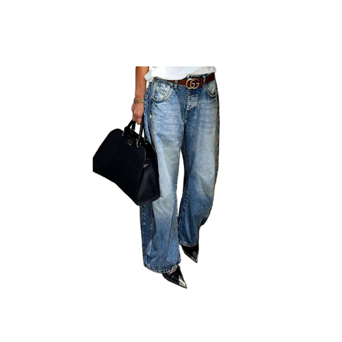 New 2025 Women's Fashionable High Waist Wide Leg Jeans – Casual Washed Denim, Elastic and Comfortable Fit