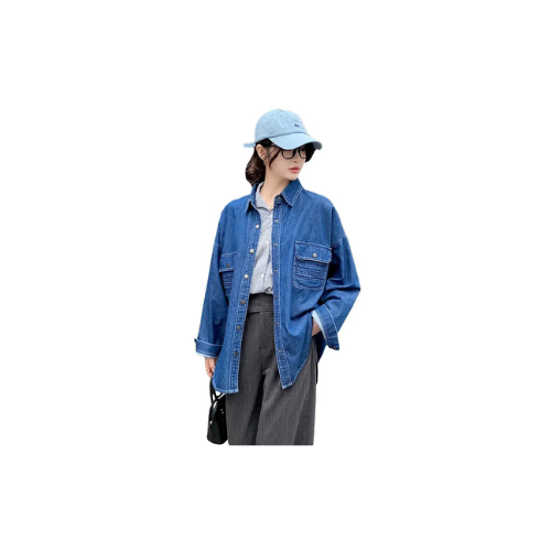 Blue Denim Shirt Jacket Women's Loose Versatile Spring Autumn – Korean Style Trendy Top