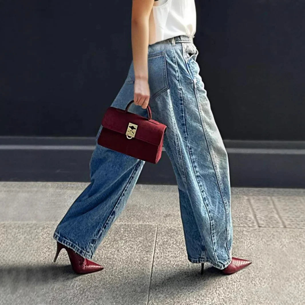 New 2025 Women's Fashionable High Waist Wide Leg Jeans – Casual Washed Denim, Elastic and Comfortable Fit