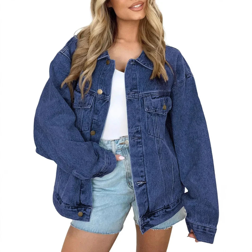 Viva Sleek Essential Denim Jacket – Oversized Cotton Fit in Classic Blue