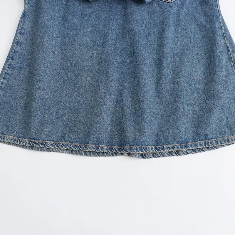 Viva Sleek 2024 New Denim Dress for Women Vintage Streetwear Femme Loose Casual Dress with Turn-Down Collar, Zipper, Long Sleeves and Pockets