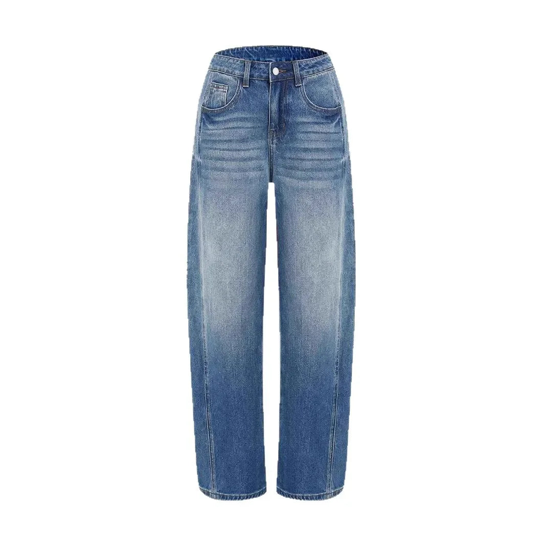 New 2025 Women's Fashionable High Waist Wide Leg Jeans – Casual Washed Denim, Elastic and Comfortable Fit