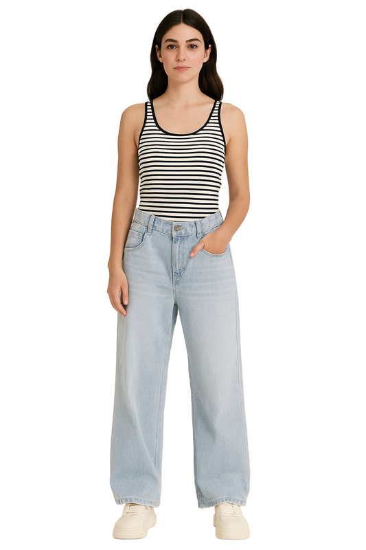 Retro Faded Wide Leg Jeans Women's Loose Multi-Process Denim Pants