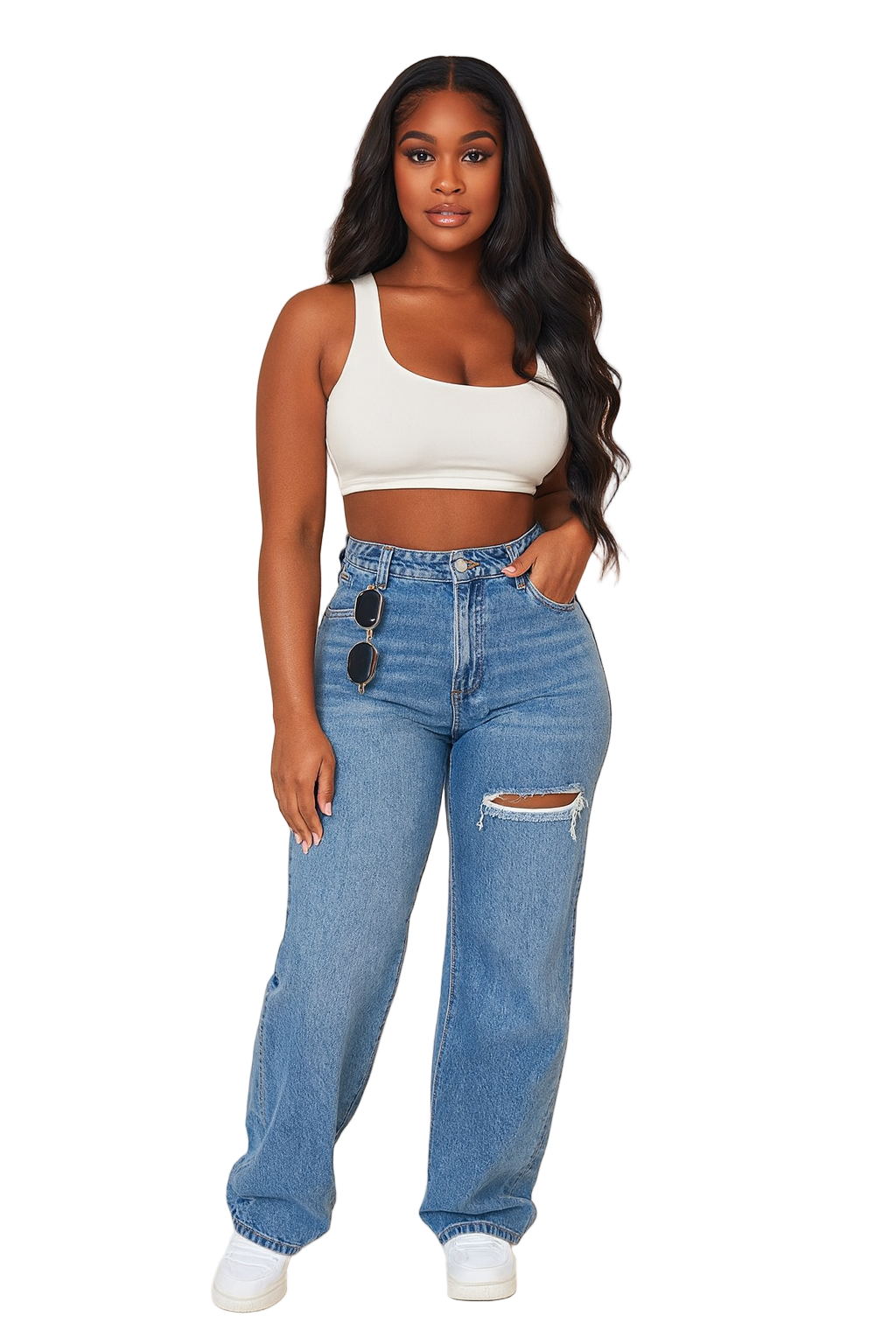 Mom Jeans Women Denim Pants – High Waist Wide Leg Straight Trousers with Hole Splice Design, Y2K Streetwear Casual 2025 Fashion