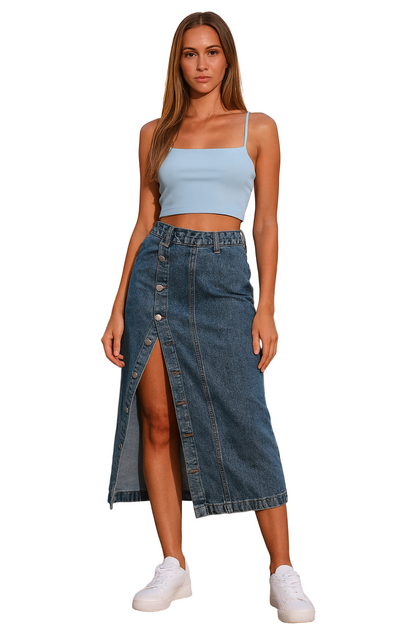 Benuynffy Sexy Streetwear Button Women Skirt – High Waist Denim Elegance
