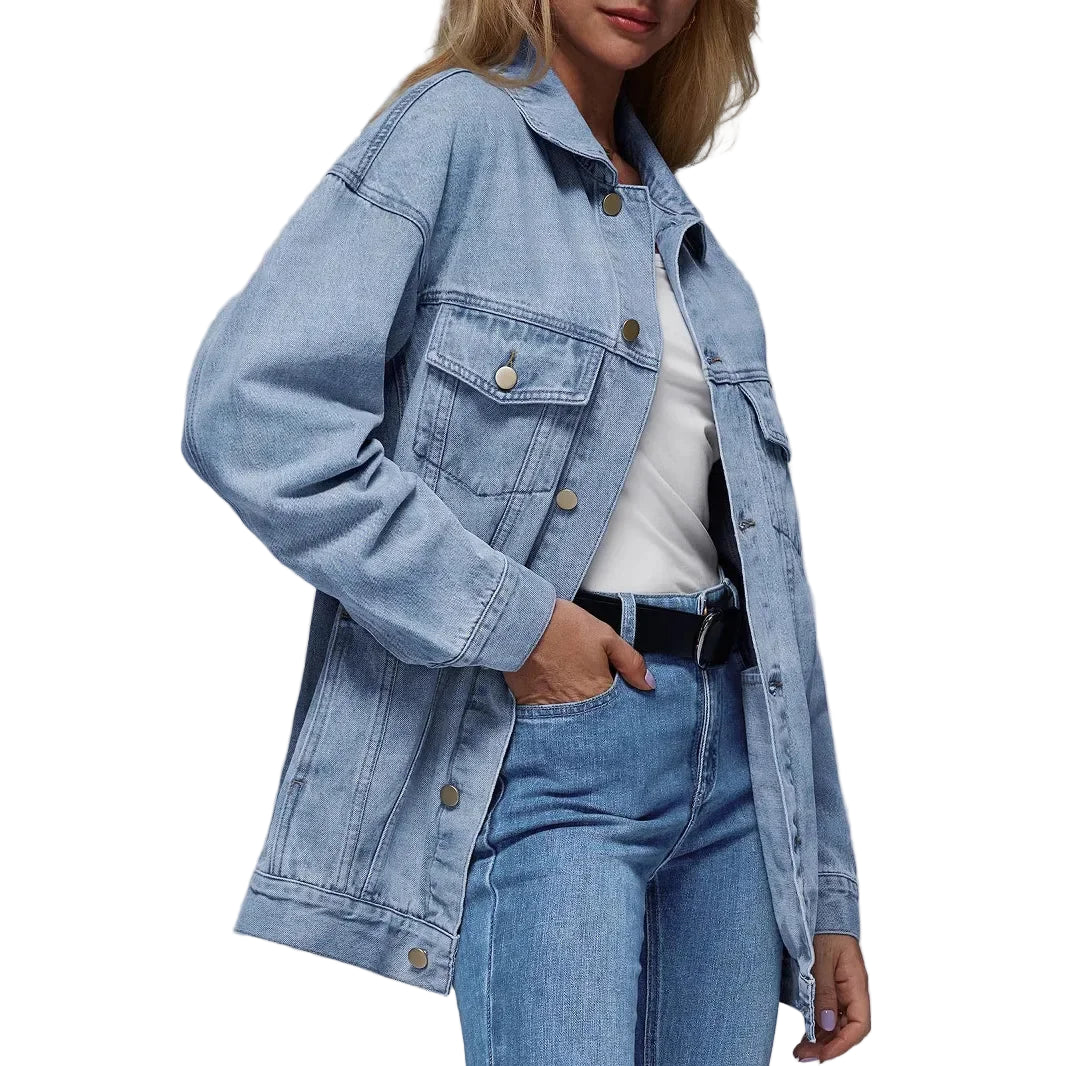 Viva Sleek Essential Denim Jacket – Oversized Cotton Fit in Classic Blue