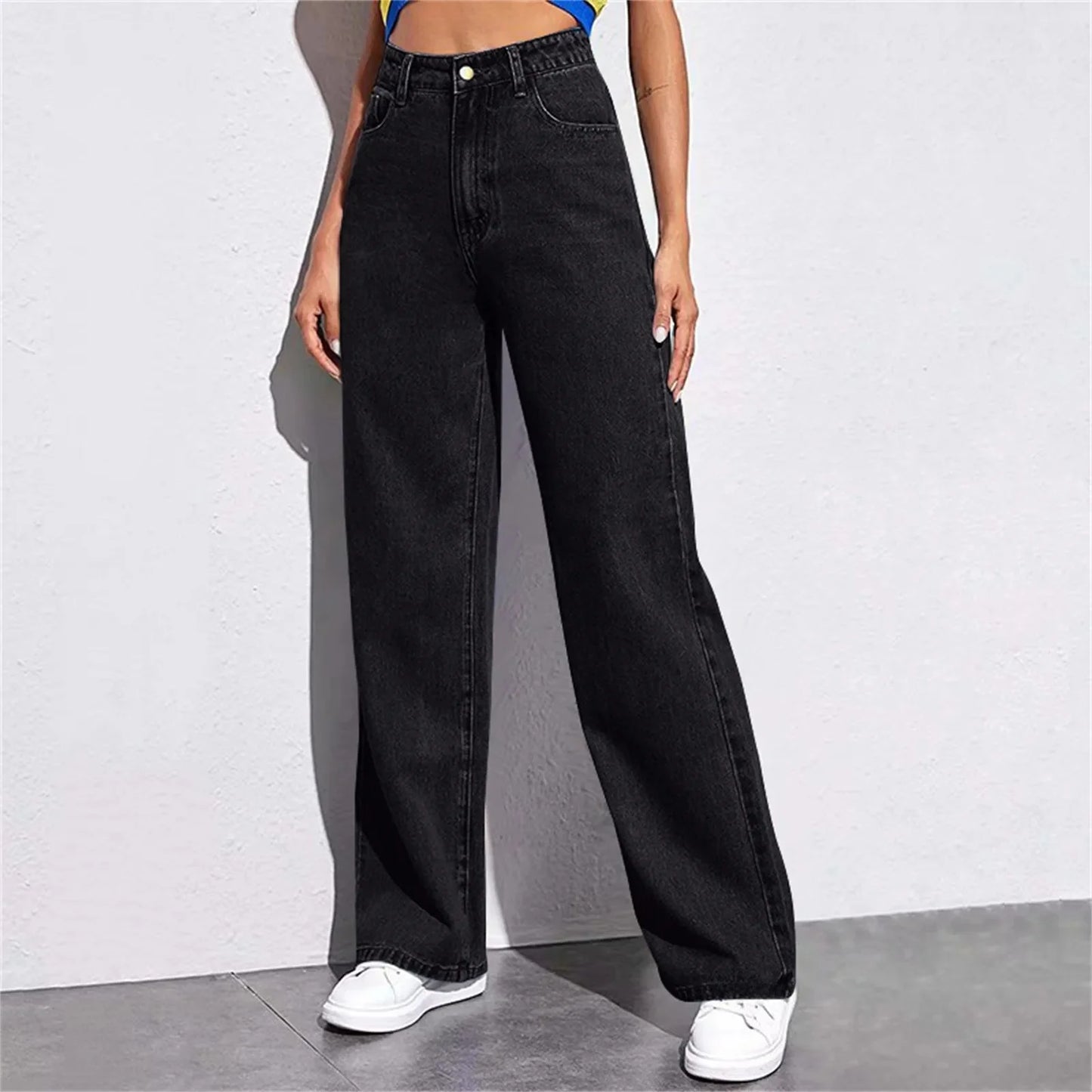 High Waist Wide Leg American Style Summer Casual Women's Jeans – Floor Length Design