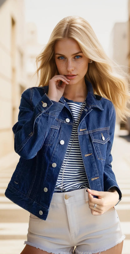 New Spring Summer Women Casual Button Front Denim Jacket – Korean Style Slim Fit