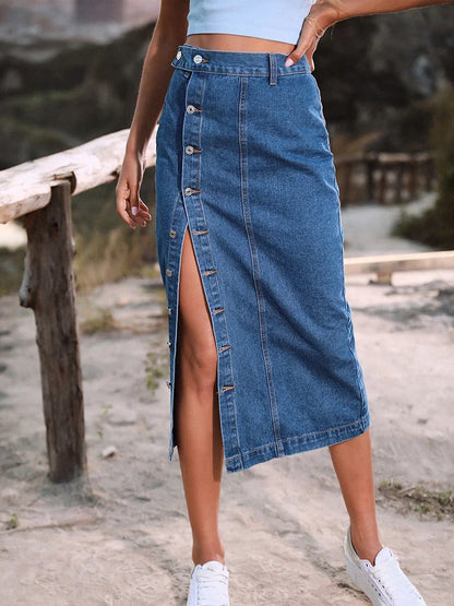 Benuynffy Sexy Streetwear Button Women Skirt – High Waist Denim Elegance
