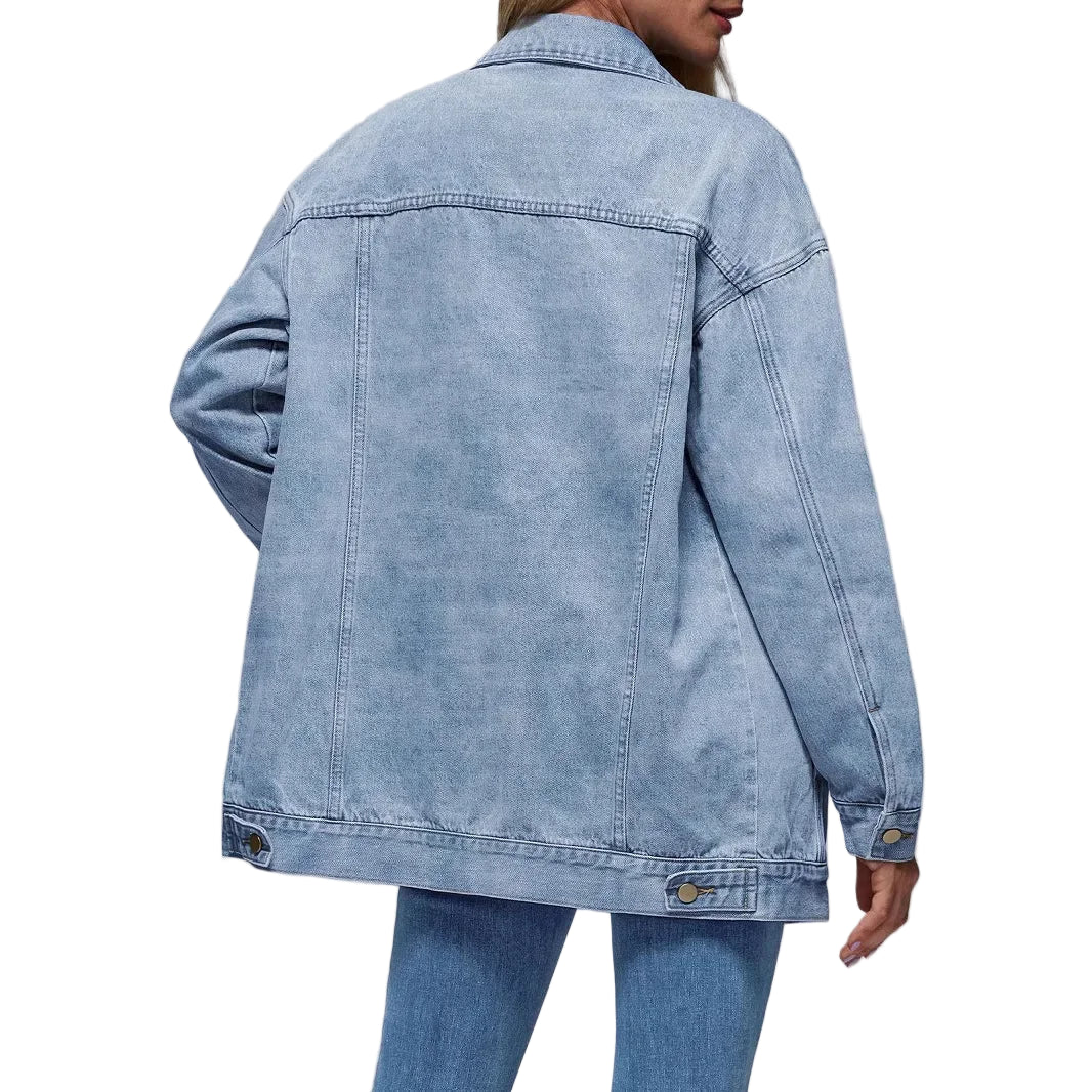 Viva Sleek Essential Denim Jacket – Oversized Cotton Fit in Classic Blue