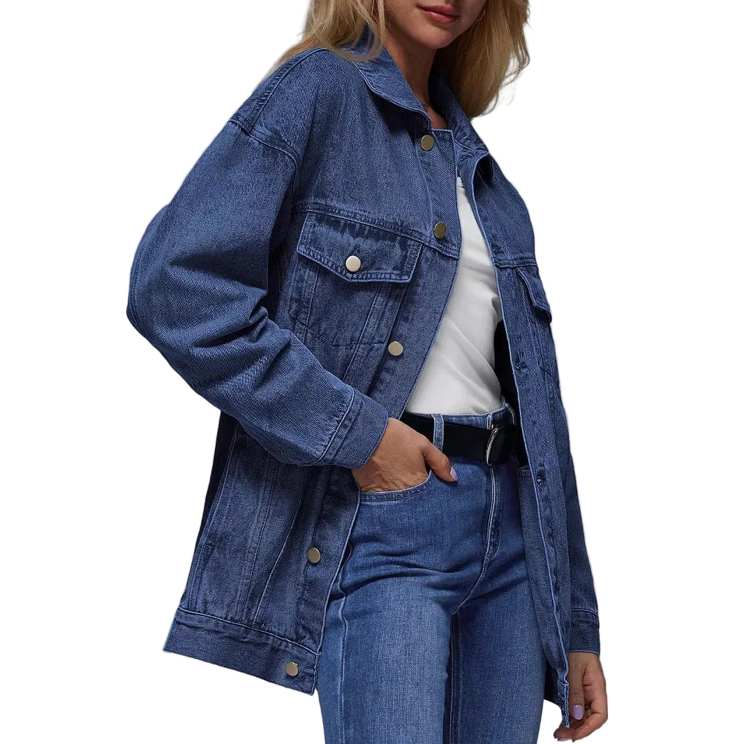 Viva Sleek Essential Denim Jacket – Oversized Cotton Fit in Classic Blue