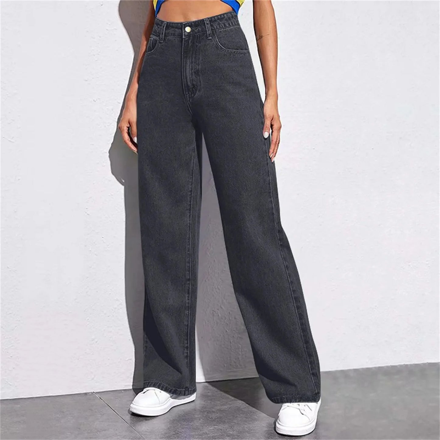 High Waist Wide Leg American Style Summer Casual Women's Jeans – Floor Length Design
