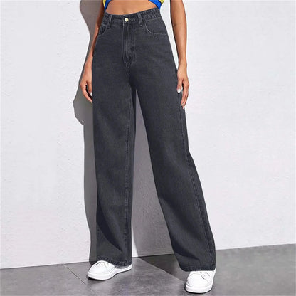 High Waist Wide Leg American Style Summer Casual Women's Jeans – Floor Length Design