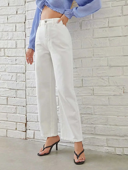 High Waist Wide Leg American Style Summer Casual Women's Jeans – Floor Length Design